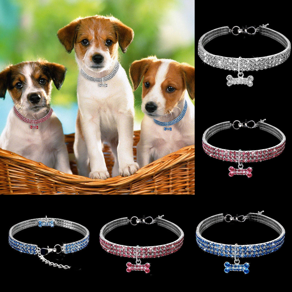 3 Row Rhinestone Crystal Collar Pet