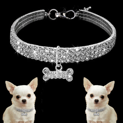 3 Row Rhinestone Crystal Collar Pet