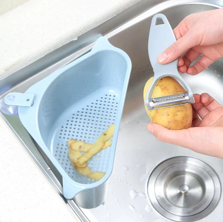 Sink Corner Strainer Blue in use